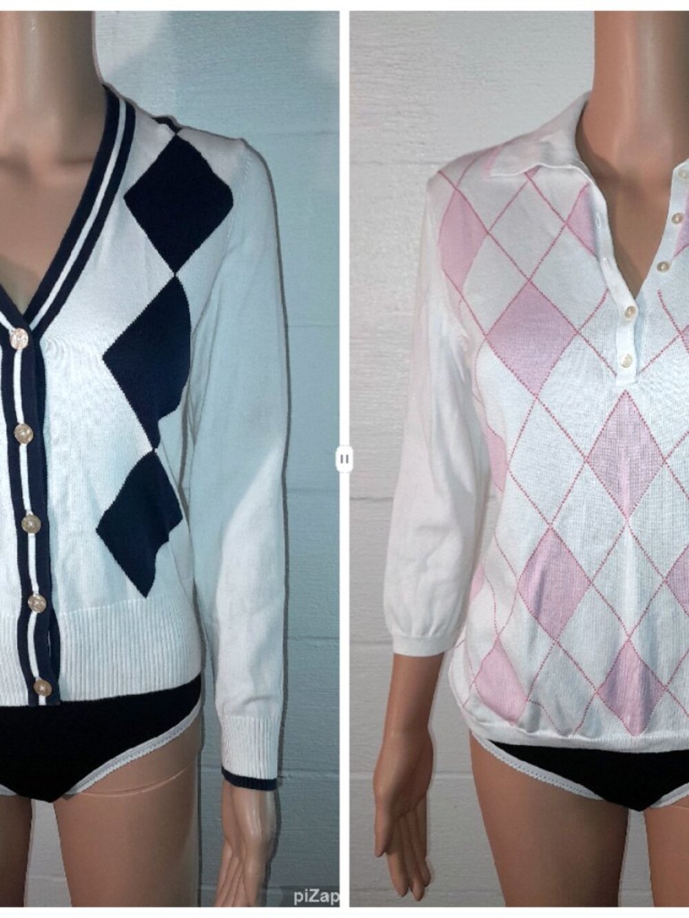 346 Brooks Brothers Women's SM Argyle Cotton Button Sweaters Y2K Preppy Set of 2